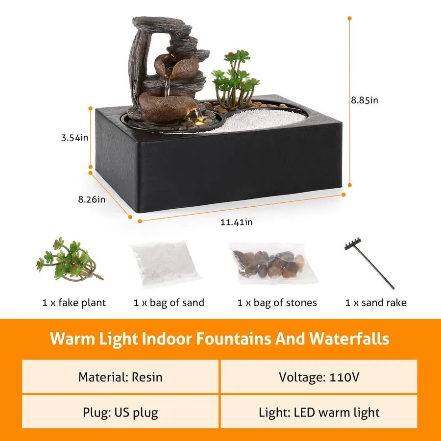 Indoor Waterfall Tabletop Fountain With Led Light For Zen Relaxation