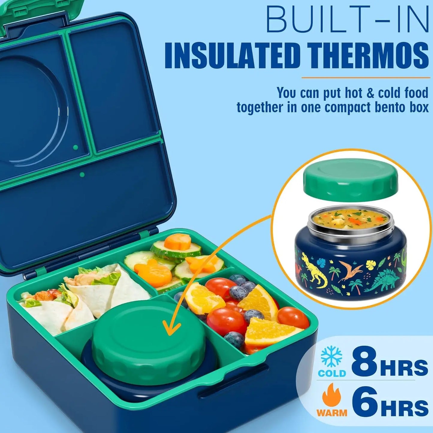 Kids Bento Lunch Box Set With Insulated Food Jar Water Bottle Bag