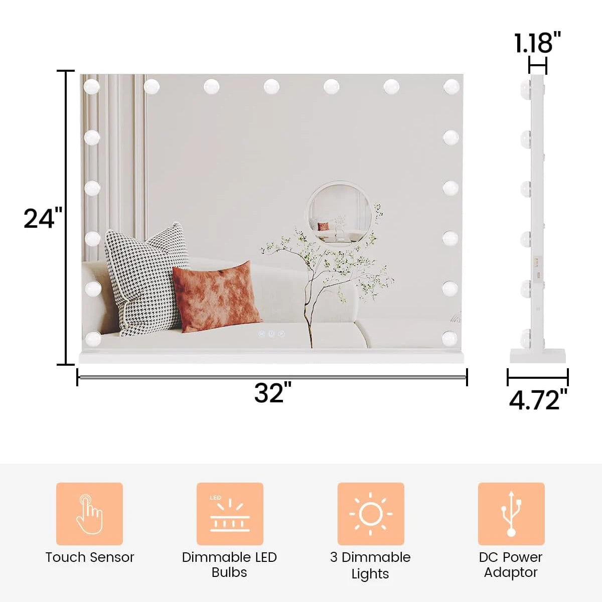 Vanity Mirror With Adjustable LED Lights And 3X Magnification