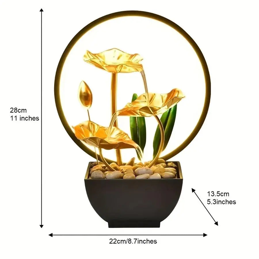 LED Light Lotus Tabletop Waterfall Fountain