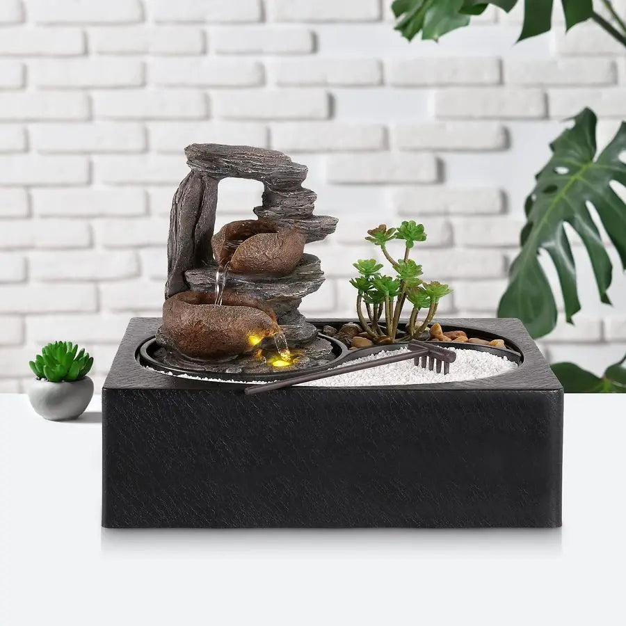 Indoor Waterfall Tabletop Fountain With Led Light For Zen Relaxation