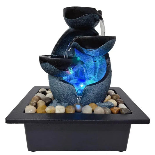Tabletop Resin Zen Water Fountain With LED Light For Indoor Decor