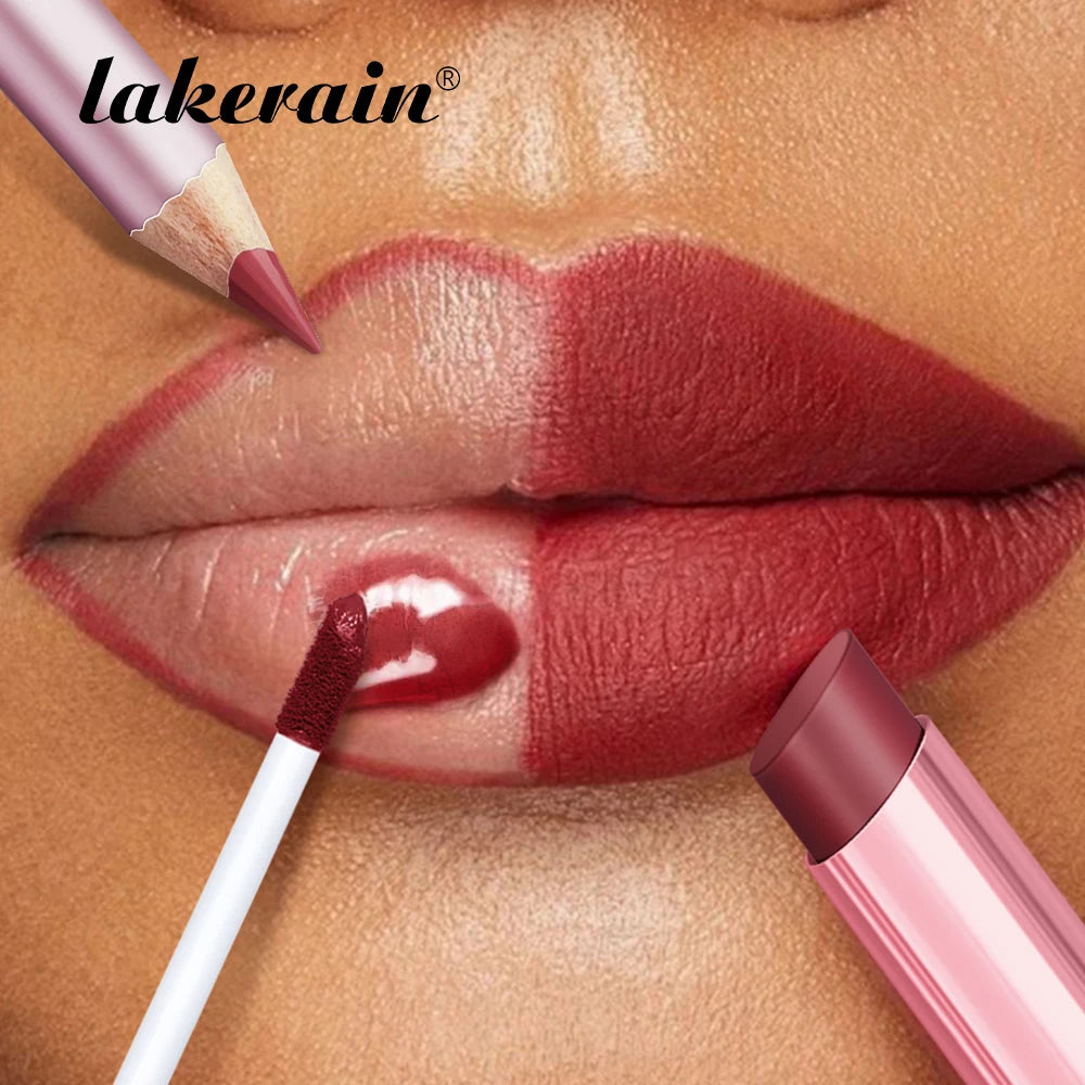 Lakerain Lip Makeup Set Lip Liner Gloss Lipstick