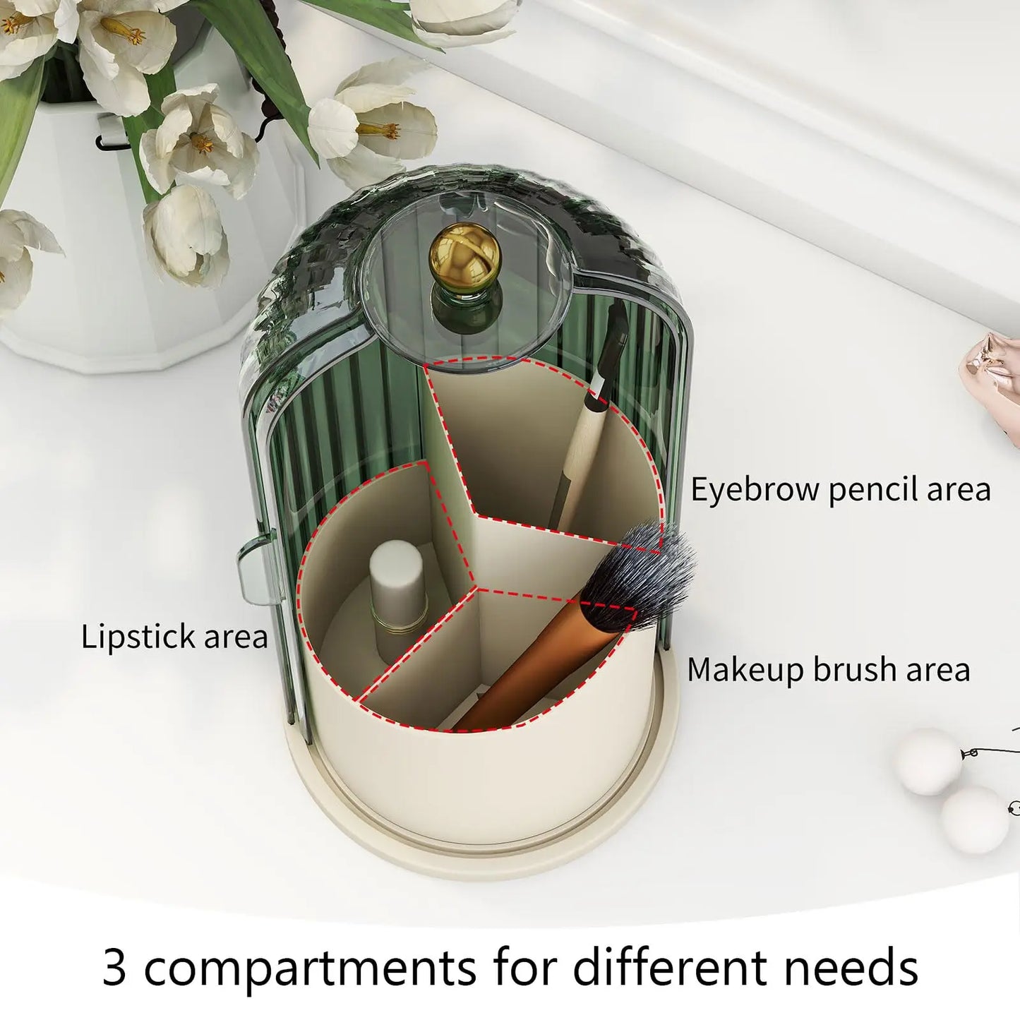 Makeup Brush Holder With Lid 360 Rotating