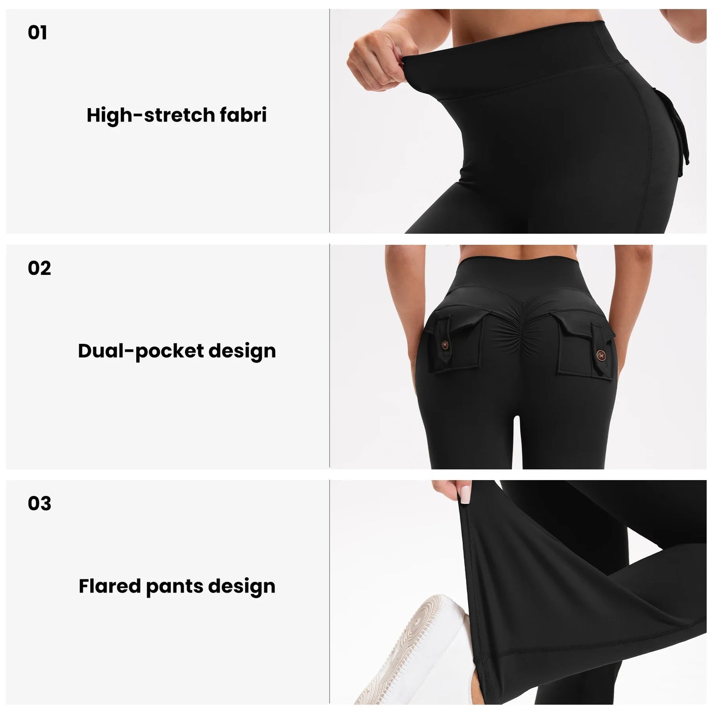 Curve Enhancing Flared Bootcut Yoga Pants High Waist Pockets Breathable