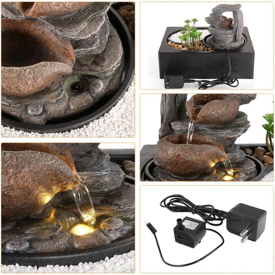 Indoor Waterfall Tabletop Fountain With Led Light For Zen Relaxation