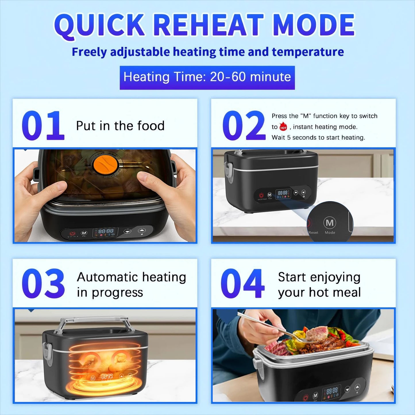 Wireless Lunch Box 12000mAh Five Sided Heating Auto Temperature Control