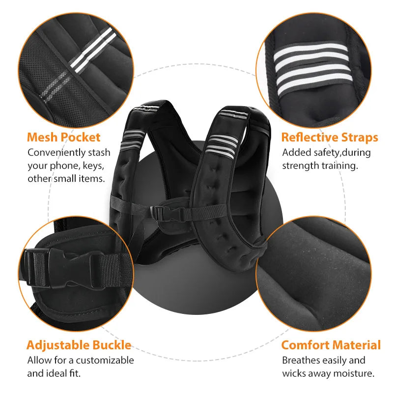 Adjustable Weighted Vest With Large Storage Pockets For