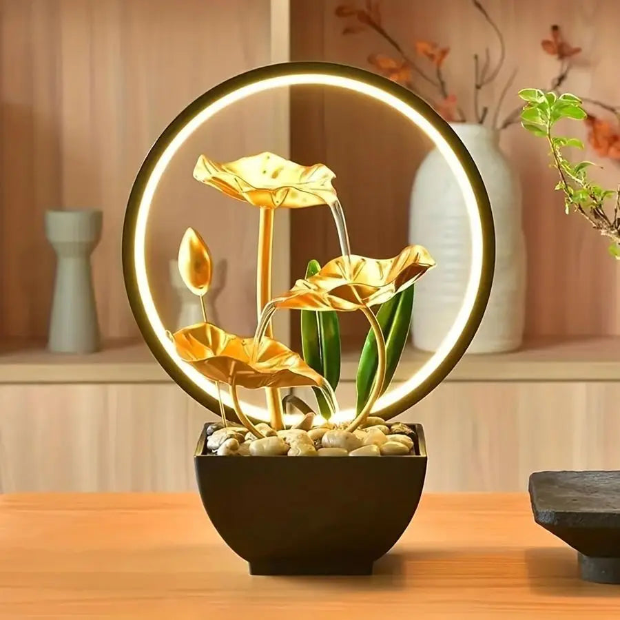 LED Light Lotus Tabletop Waterfall Fountain