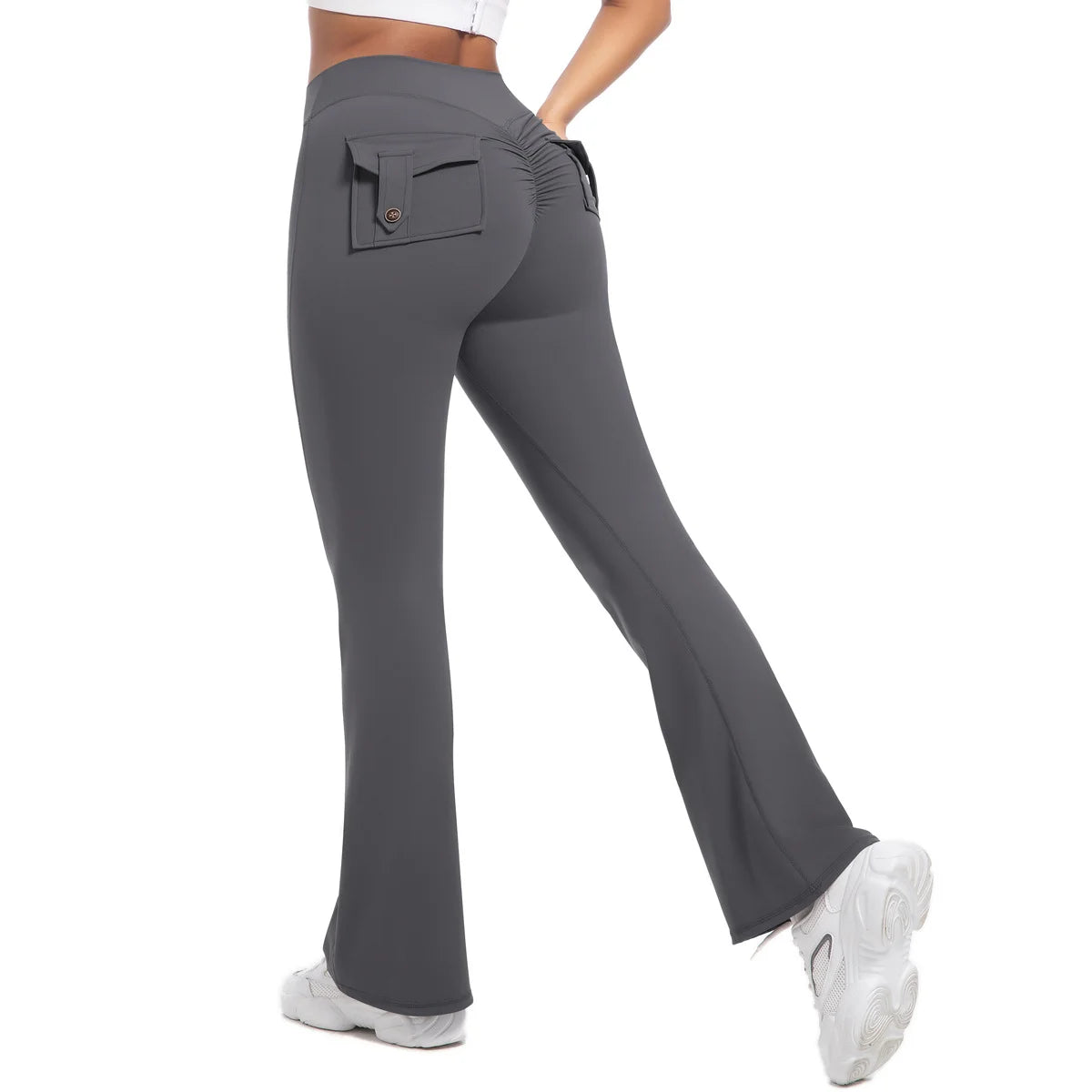 Curve Enhancing Flared Bootcut Yoga Pants High Waist Pockets Breathable