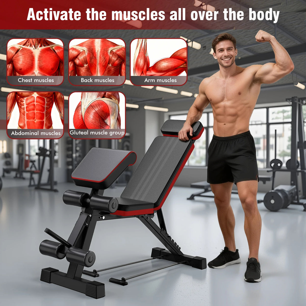 Adjustable Foldable Weight Bench With Headrest