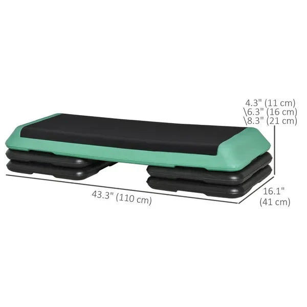 43' Adjustable AeroPlatform Stepper, 3-Level with Risers, 4'6'8', Black/Green, Cardio Fitness Step for Home Gym