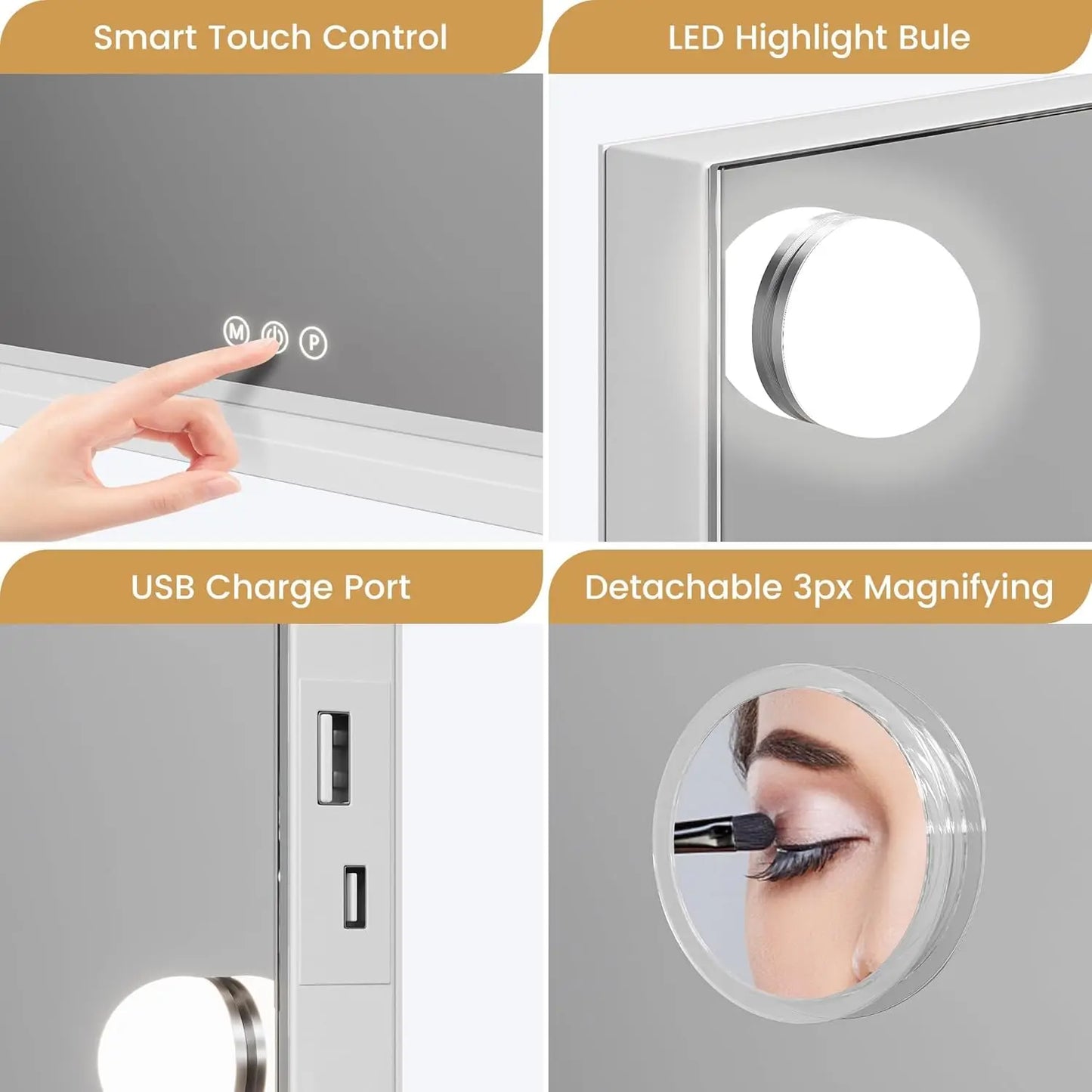 Vanity Mirror With Adjustable LED Lights And 3X Magnification