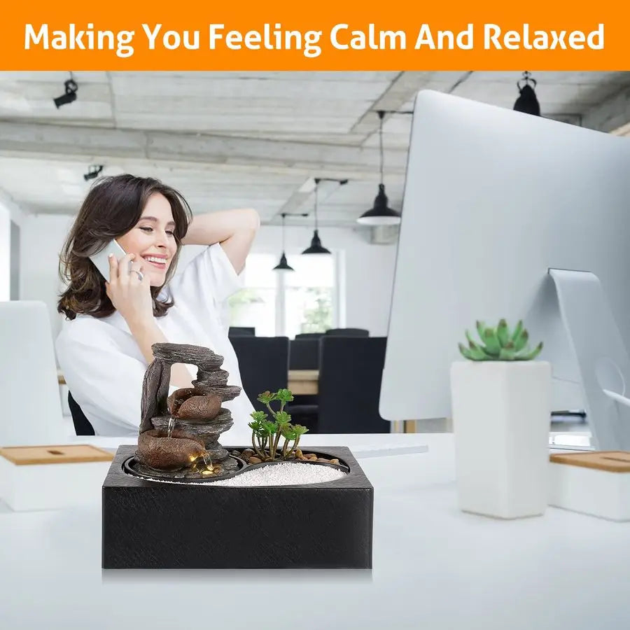 Indoor Waterfall Tabletop Fountain With Led Light For Zen Relaxation