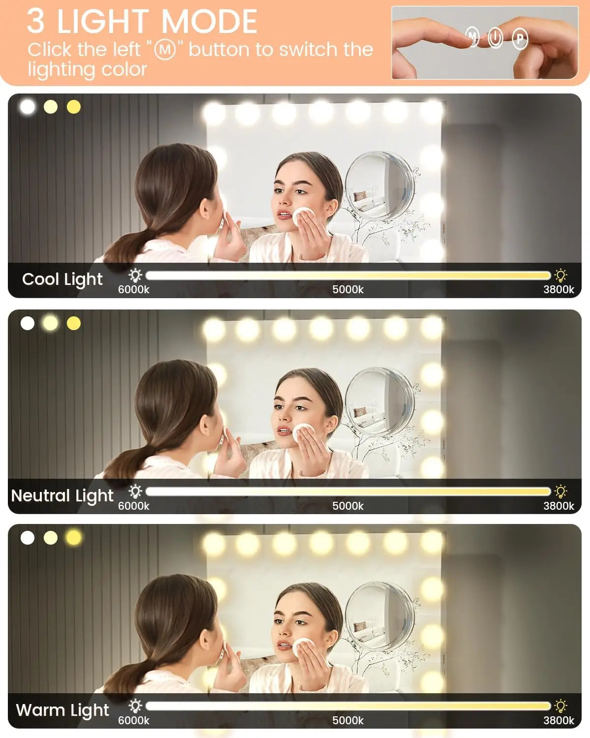 Vanity Mirror With Adjustable LED Lights And 3X Magnification