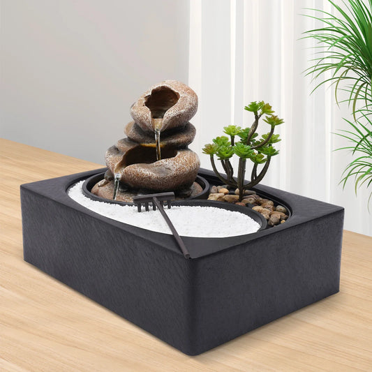 Bymaocar Tabletop Rock Water Fountain With LED Light For Desk