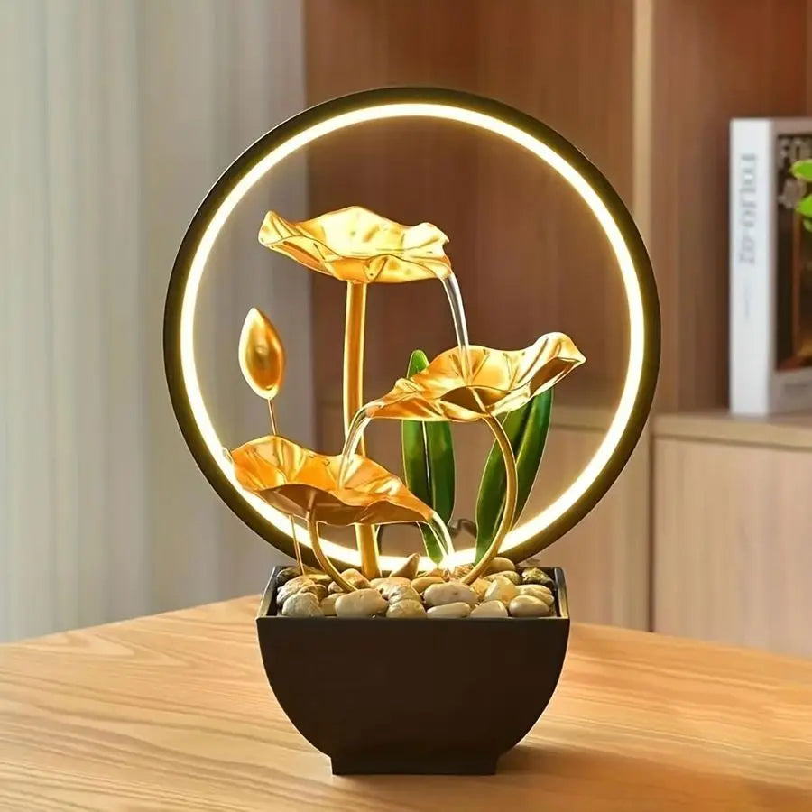 LED Light Lotus Tabletop Waterfall Fountain
