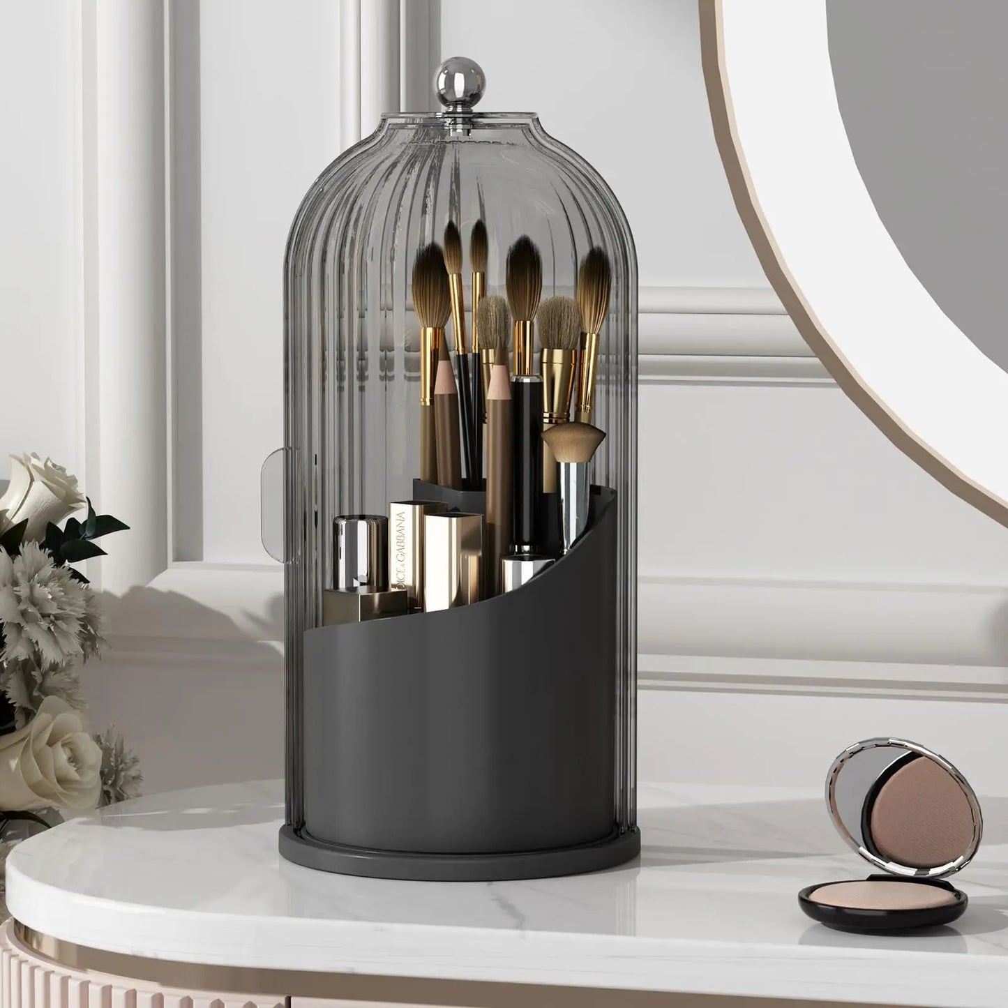 Makeup Brush Holder With Lid 360 Rotating