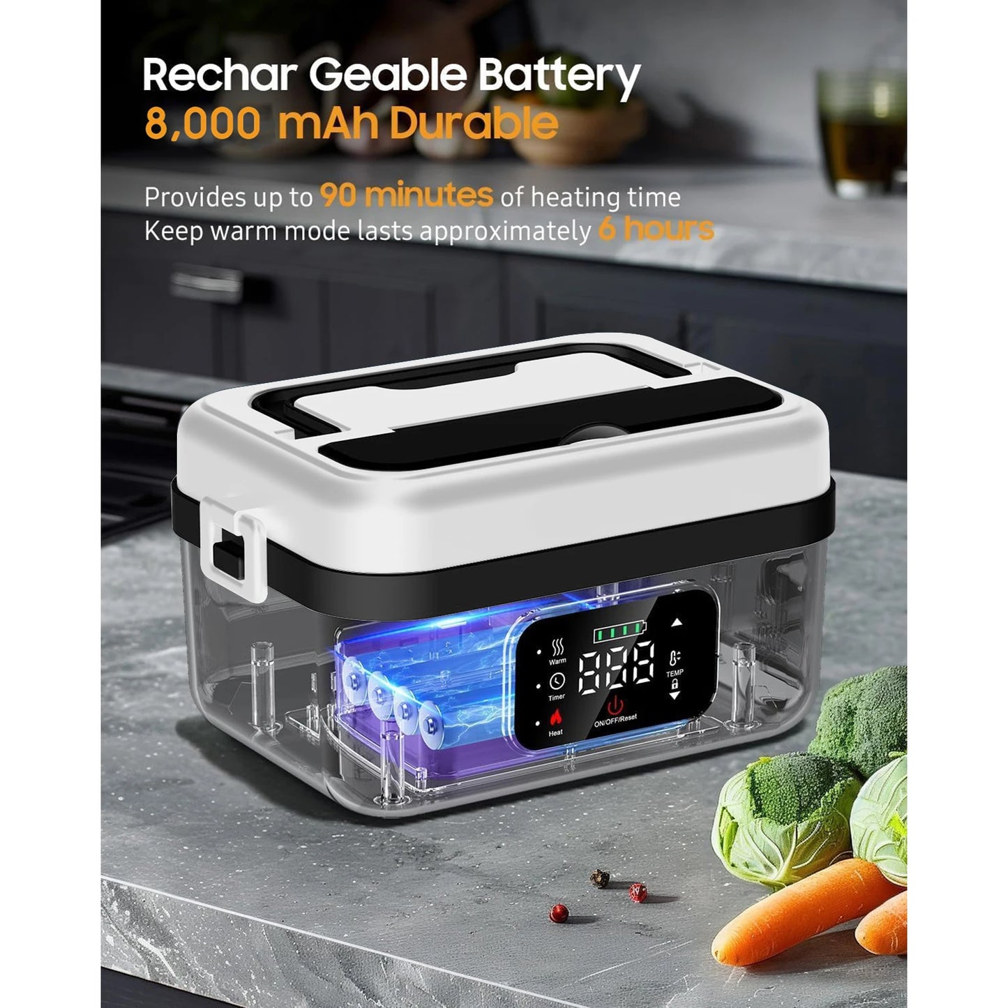 Rechargeable 8000mAh Timer Lunch Box with Warmer