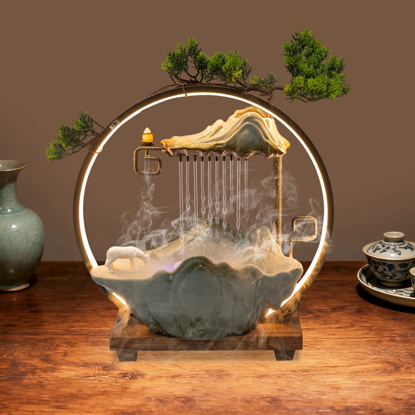 Indoor Tabletop Water Fountain Waterfall Mist LED