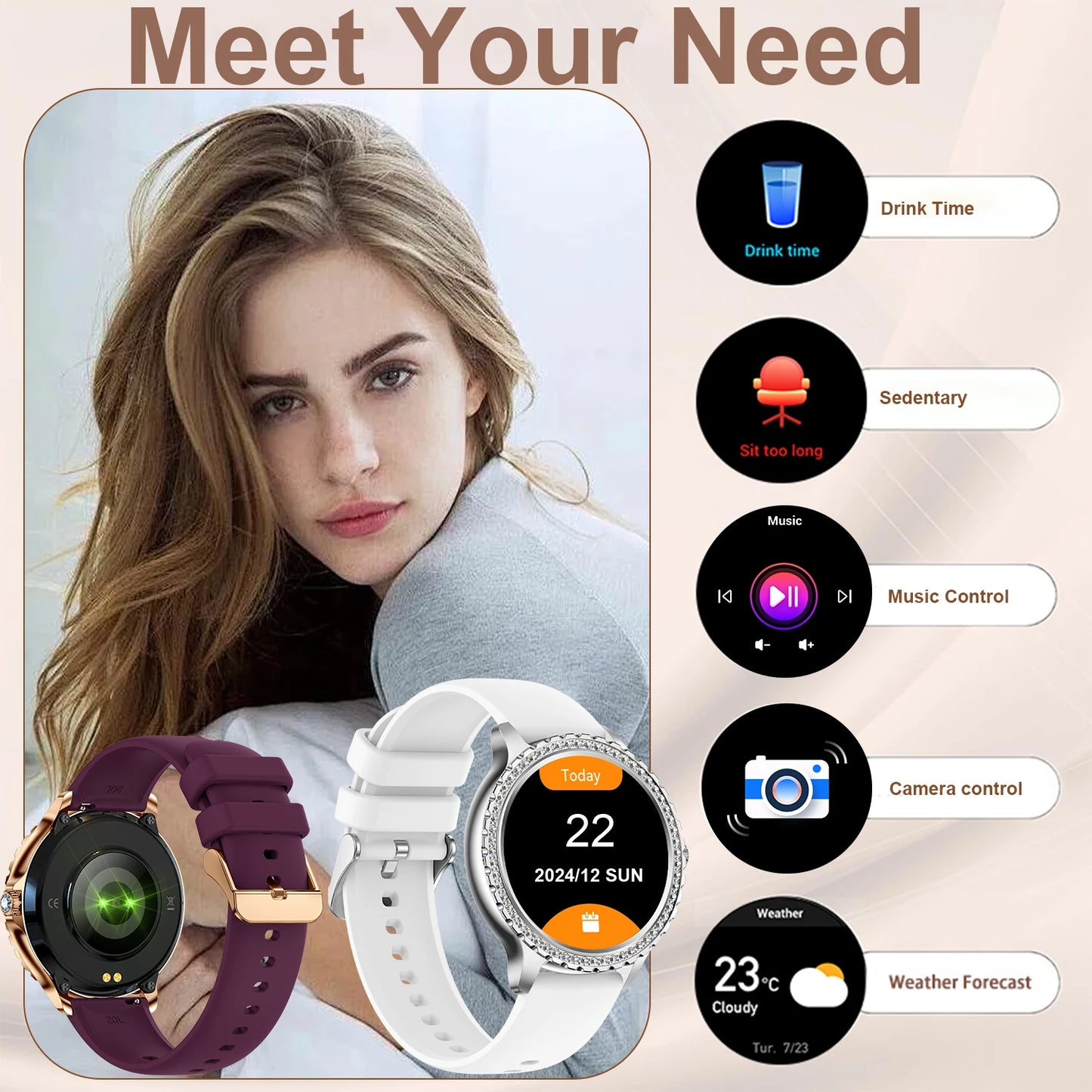 INNOFOVO Women Smartwatch Touchscreen Fitness Tracker With Wireless Calls