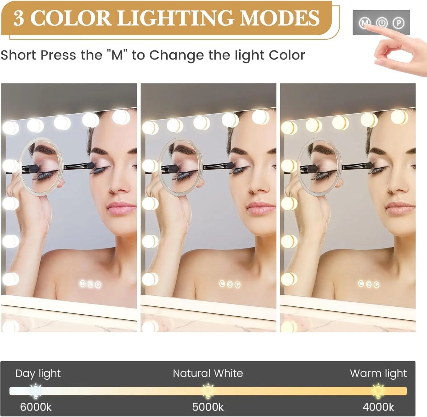 Vanity Mirror With Adjustable LED Lights And 3X Magnification