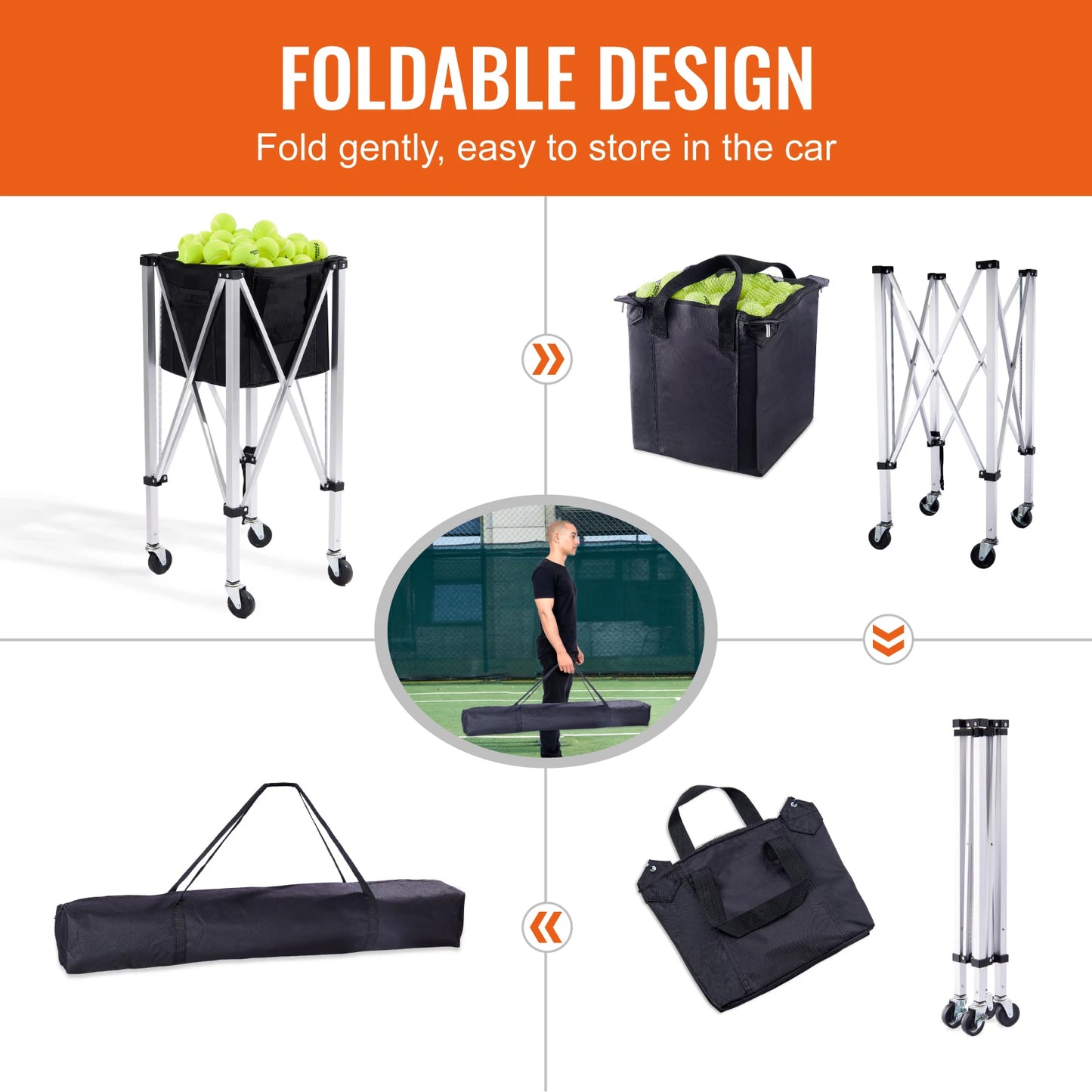 VEVOR Foldable Tennis Ball Cart with Wheels