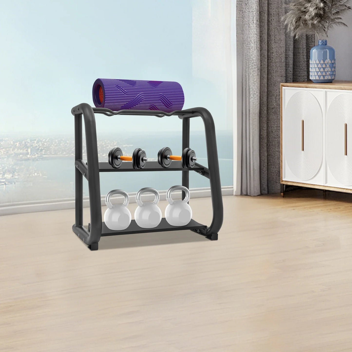 Kettlebell Storage Rack, Black Dumbbell Stand, Multifunctional Weight Stand，home, office, gym，Load bearing 220.46lbs，
