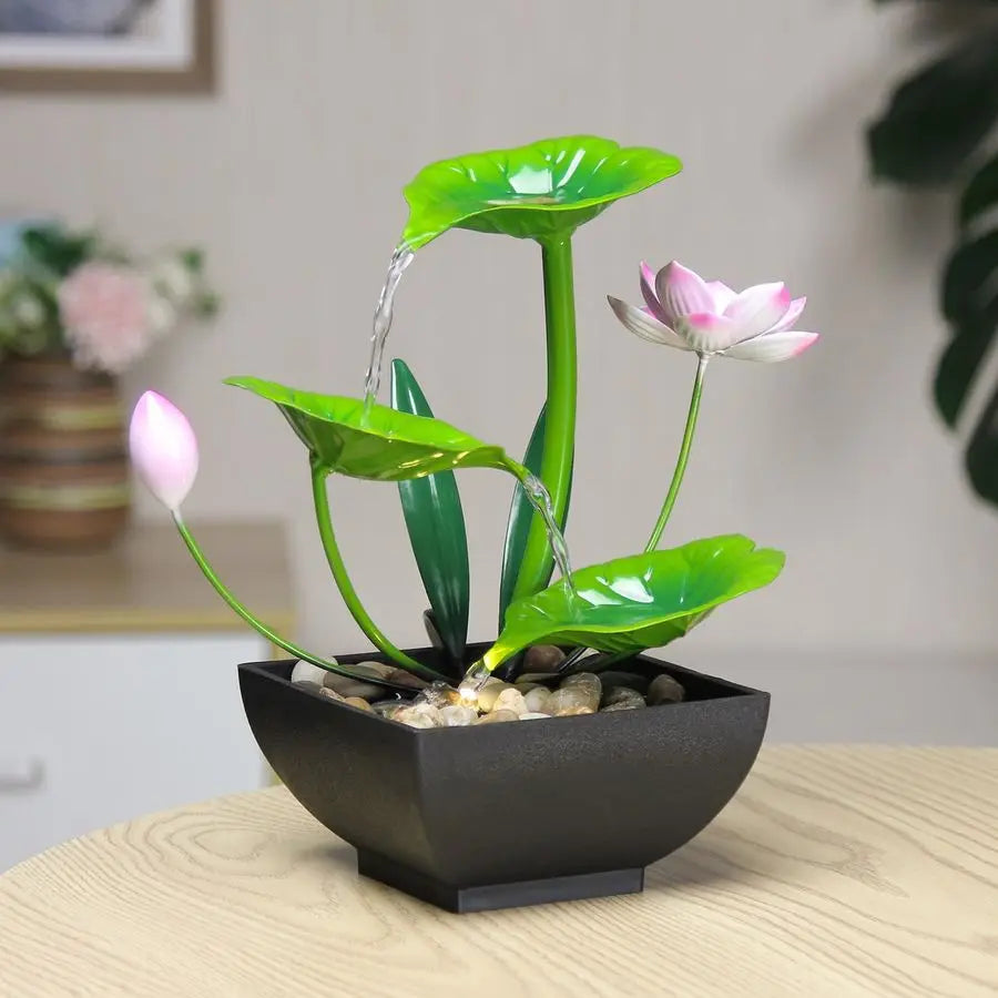 3 Tier Lotus Tabletop Waterfall Fountain For Desk Relaxation Home Decor