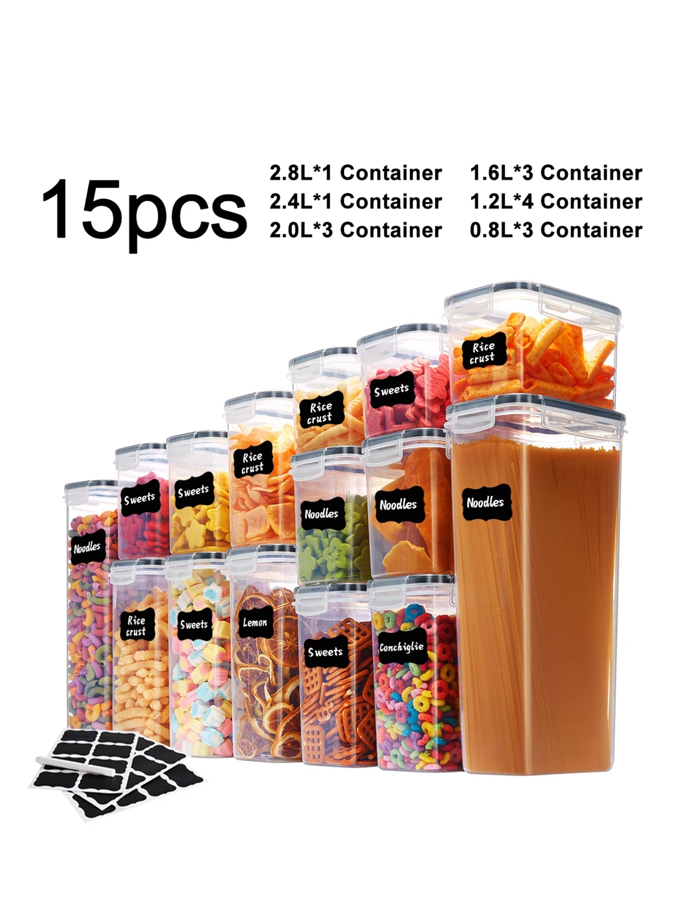 Airtight Storage Containers 30pc Labeled Jars For Grains And Flour
