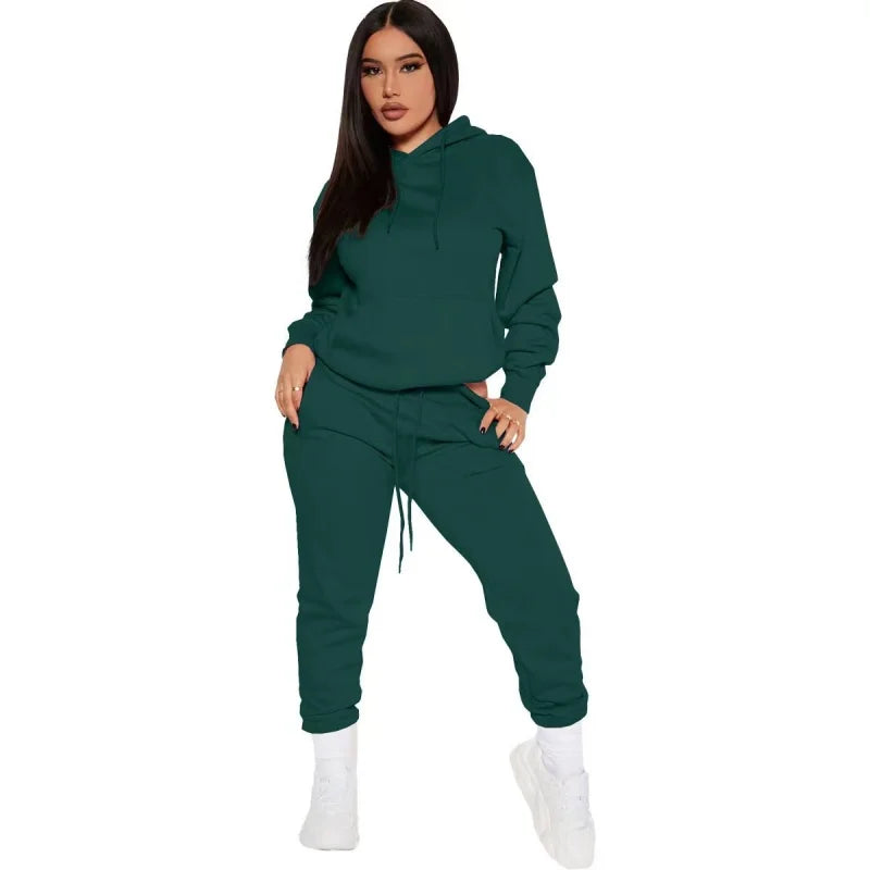 Winter Tracksuit Women Two Piece Set Hooded Sweatpants