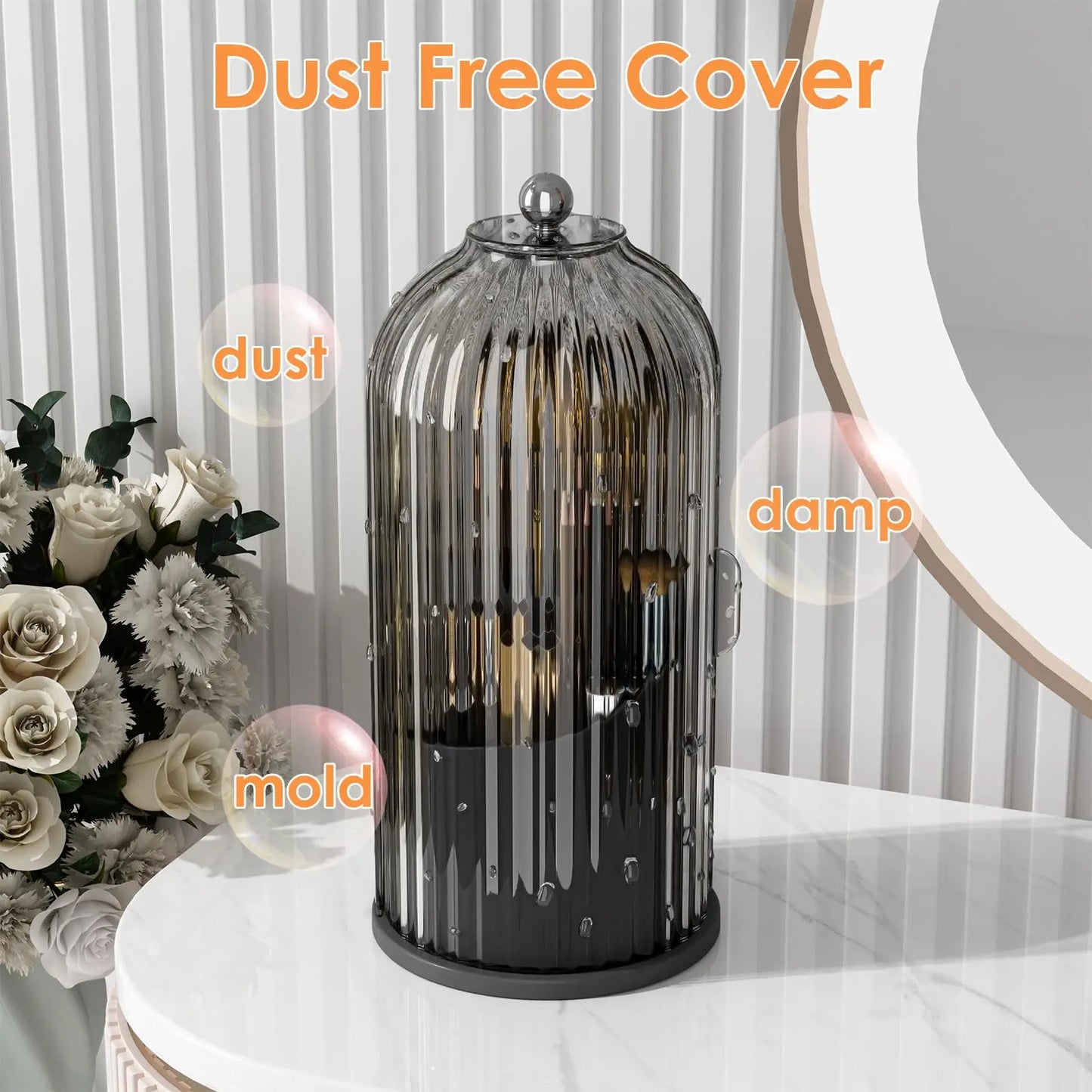 Makeup Brush Holder With Lid 360 Rotating