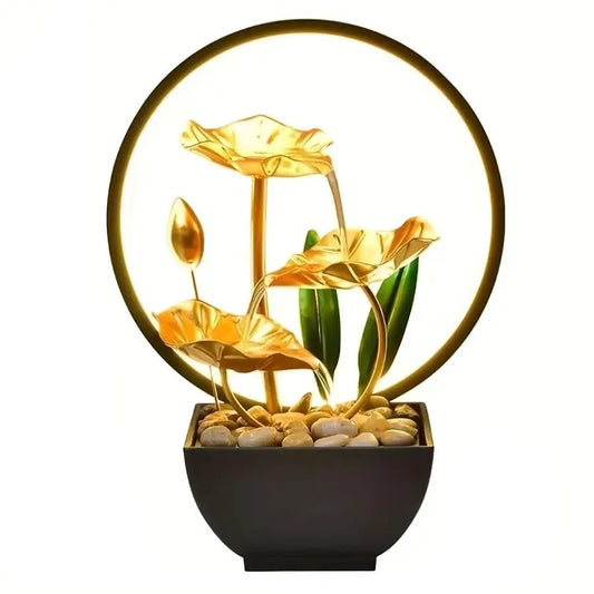 LED Light Lotus Tabletop Waterfall Fountain