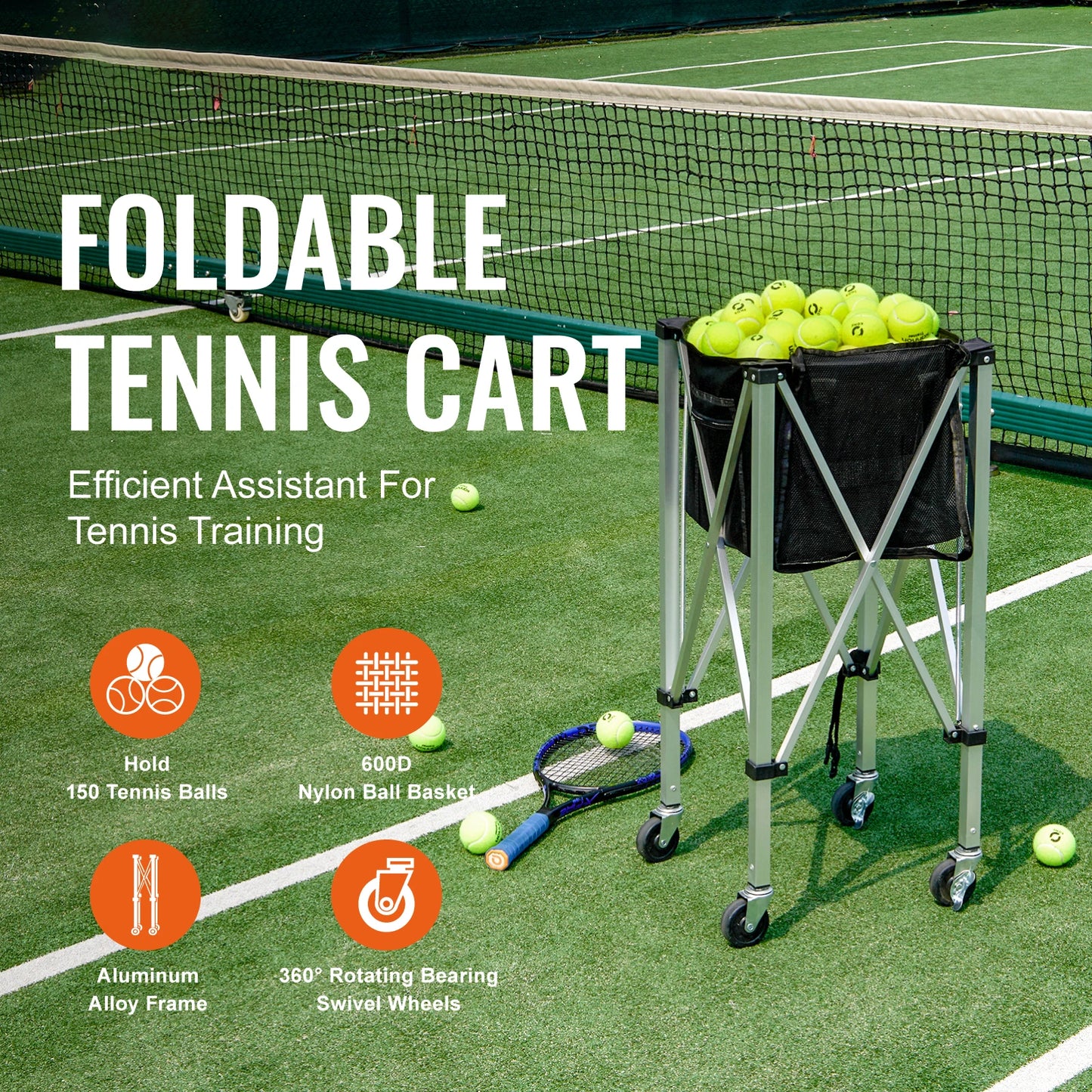 VEVOR Foldable Tennis Ball Cart 150/180 Balls