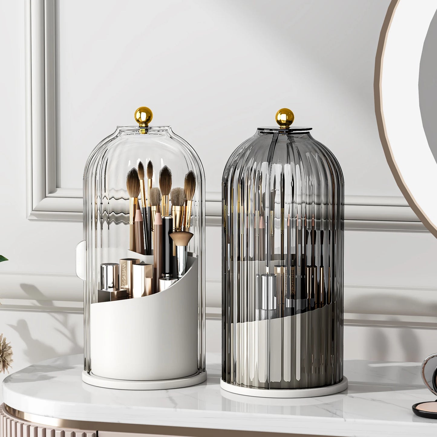 Makeup Brush Holder With Lid 360 Rotating