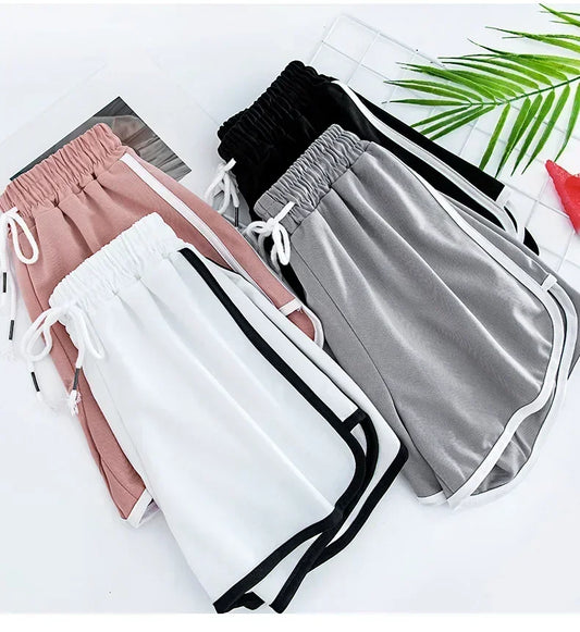 Striped Sports Shorts Women Loose Wide Leg