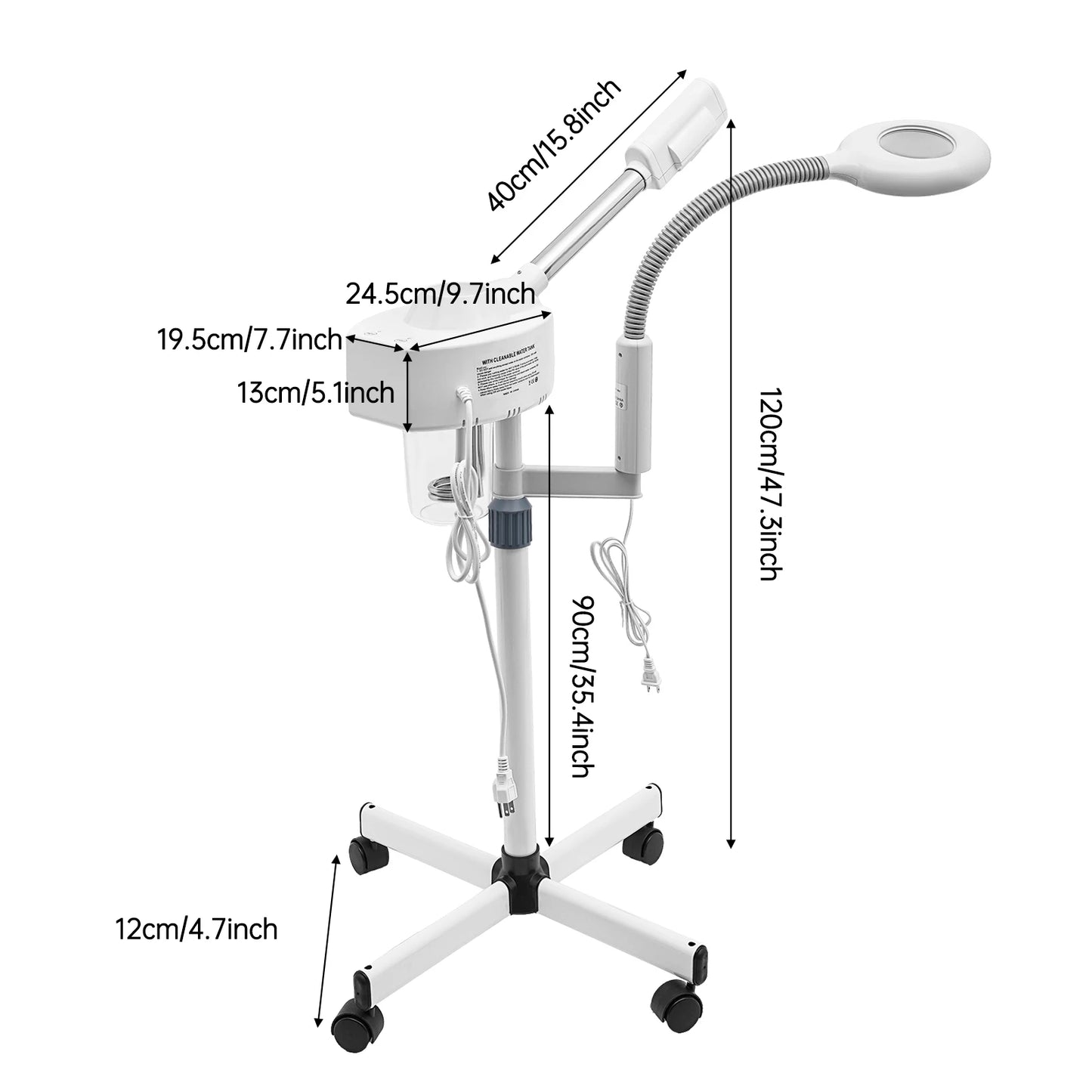 2 in 1 Professional Facial Steamer on Wheels -Ionic Facial Steamer Kit 110V for Facial Deep Cleaning and Moisturize, SPA & Home