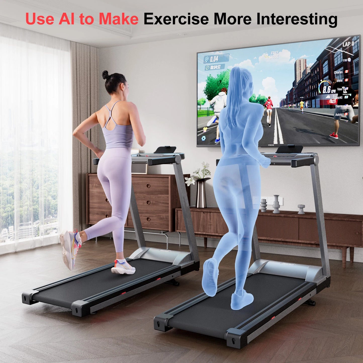 Superun Foldable Incline Treadmill With Hand Rail