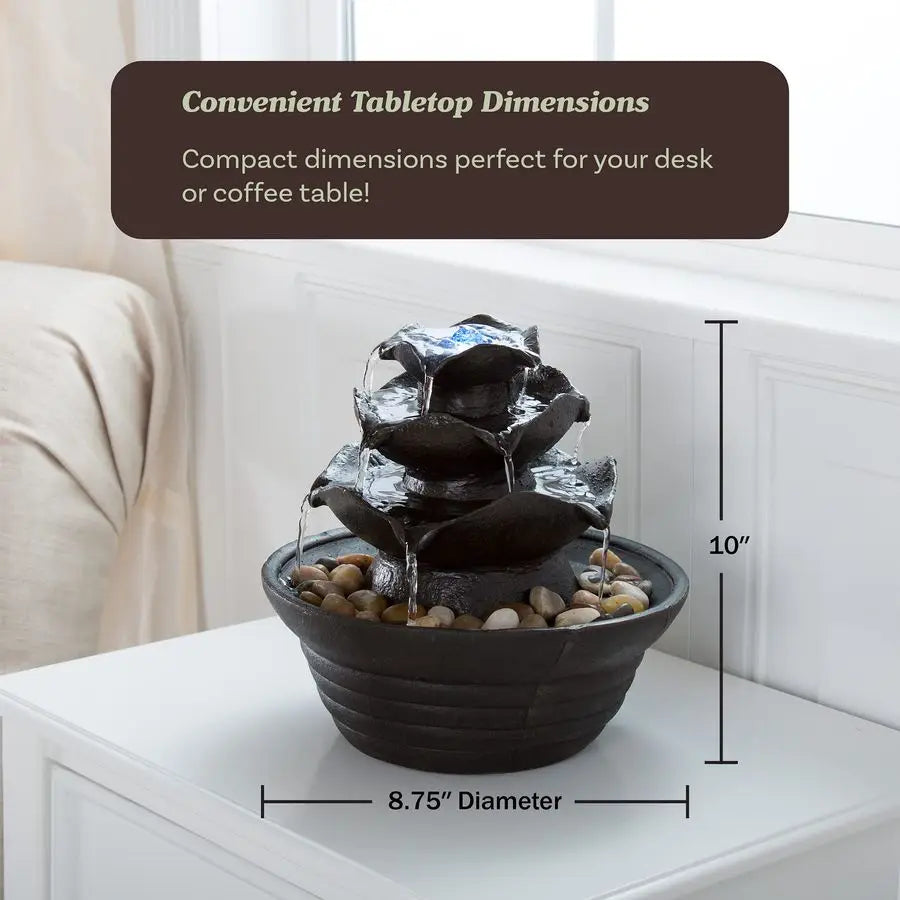 LED Lighted 3 Tier Tabletop Fountain With Soothing Water Sound