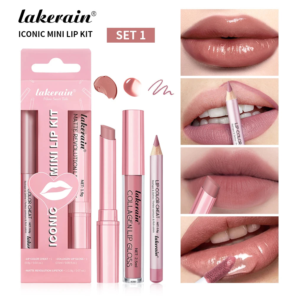 Lakerain Lip Makeup Set Lip Liner Gloss Lipstick