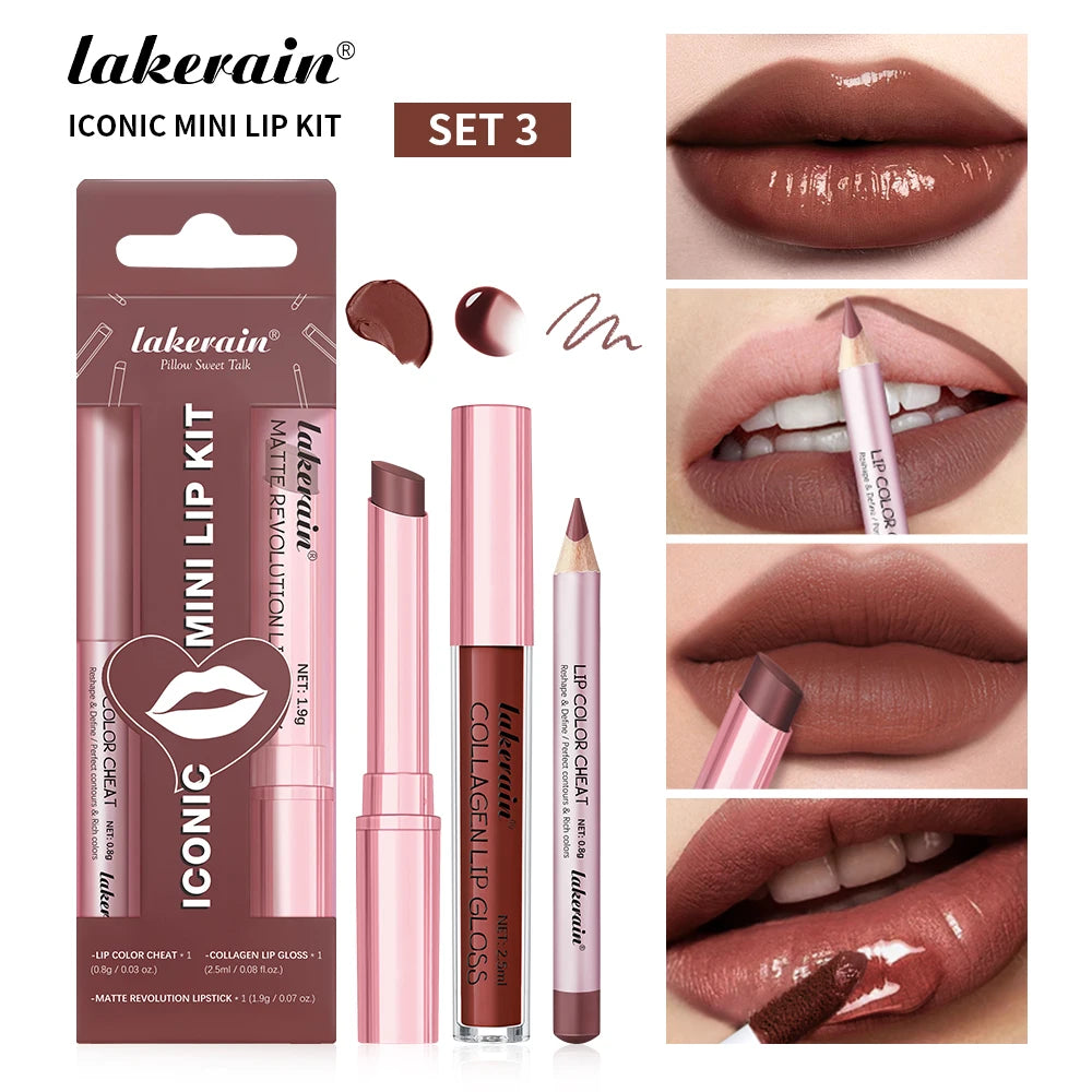 Lakerain Lip Makeup Set Lip Liner Gloss Lipstick