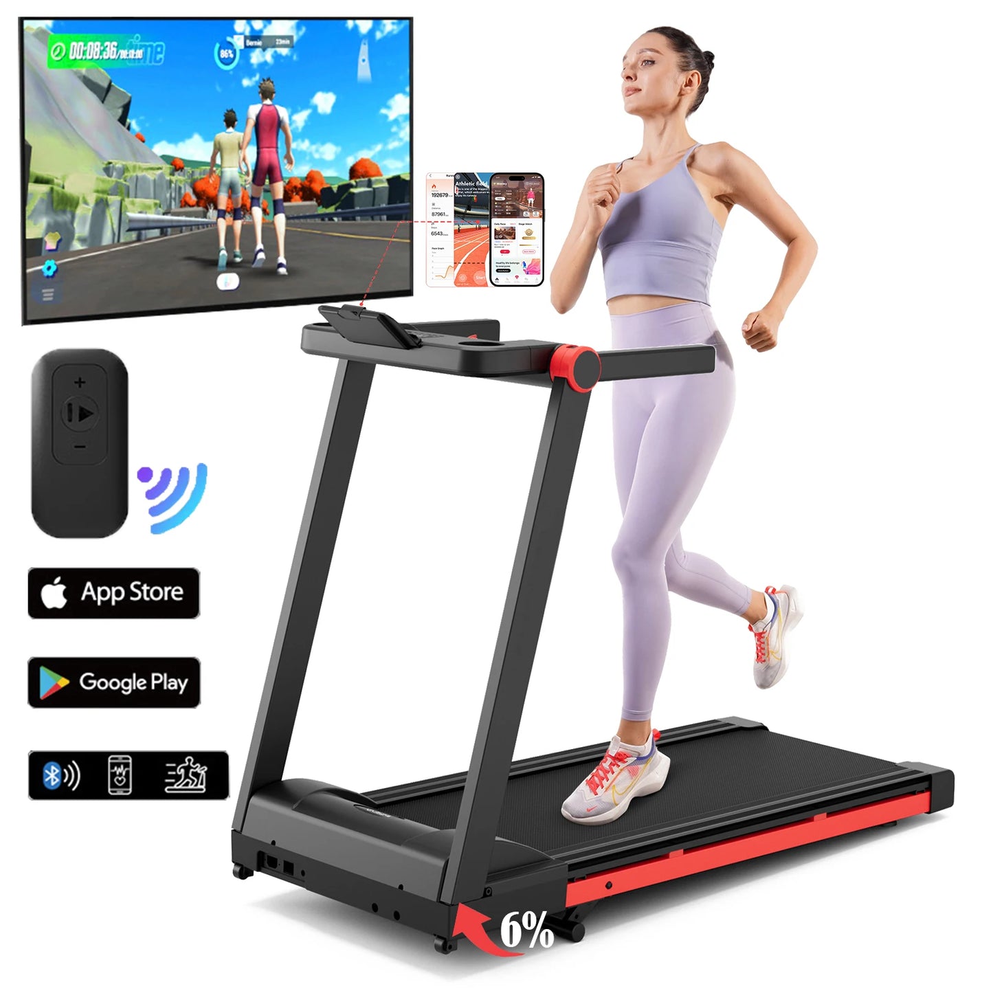Superun Foldable Incline Treadmill With Hand Rail