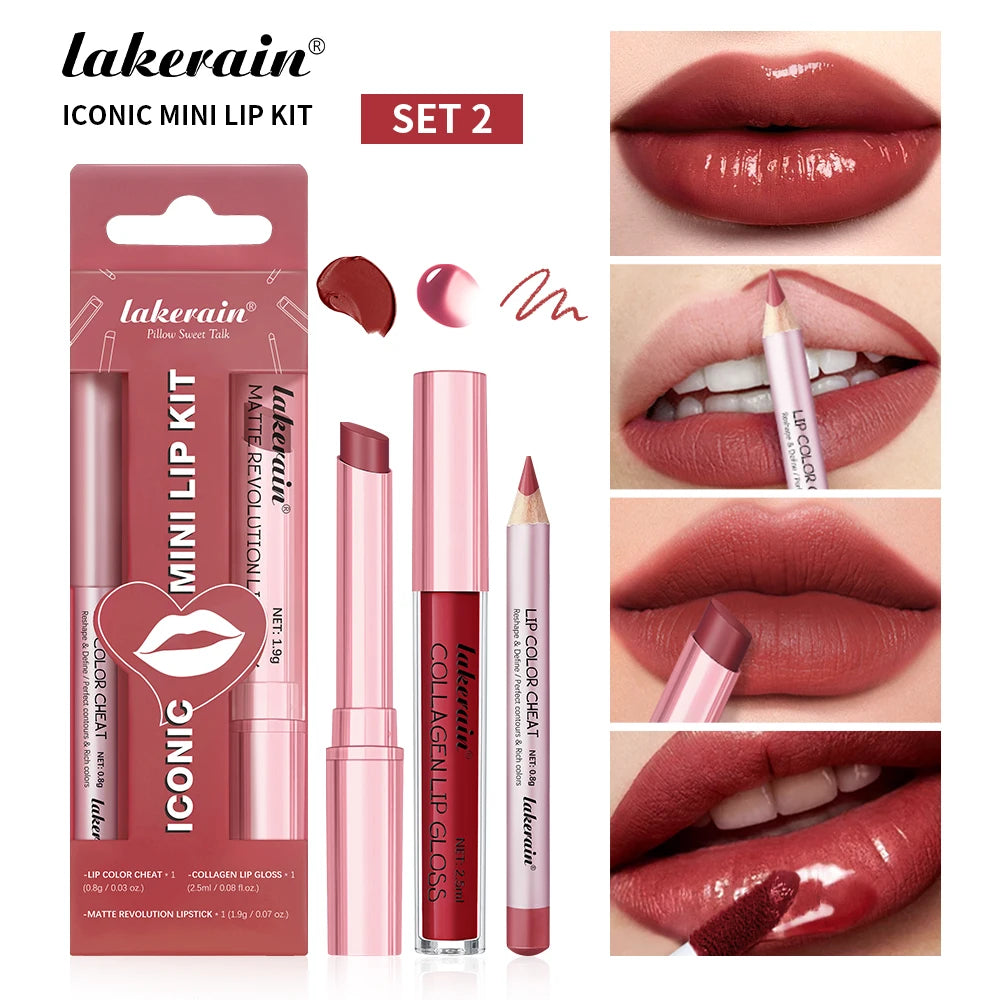 Lakerain Lip Makeup Set Lip Liner Gloss Lipstick