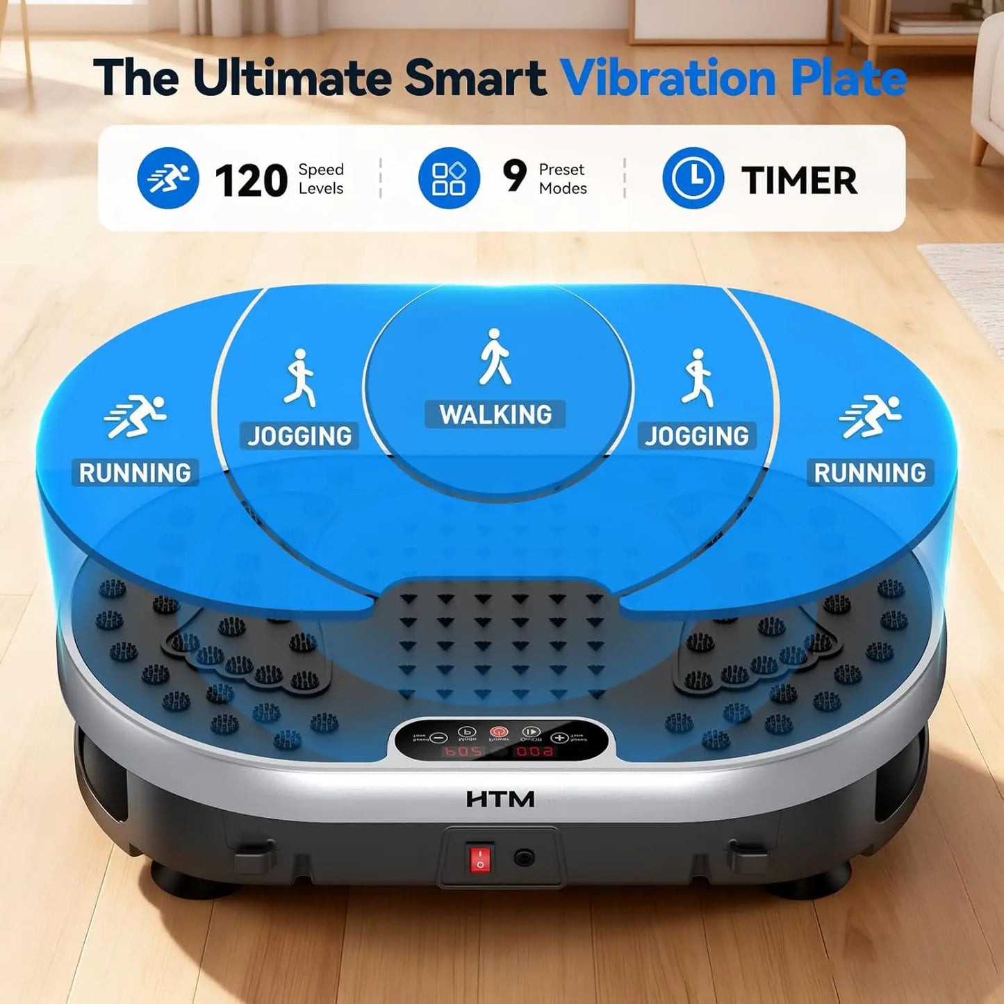 HTMM Vibration Plate Exercise Machine 120 Speed Levels 9 Preset Programs