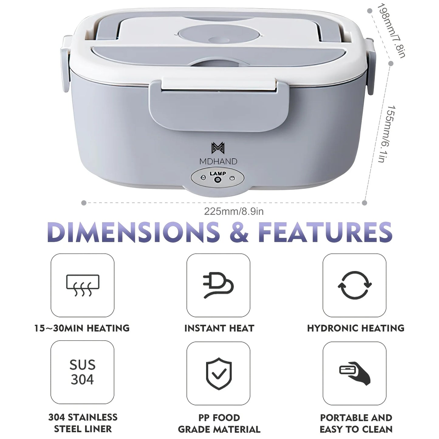 MDHAND 3In1 Electric Lunch Box Heater