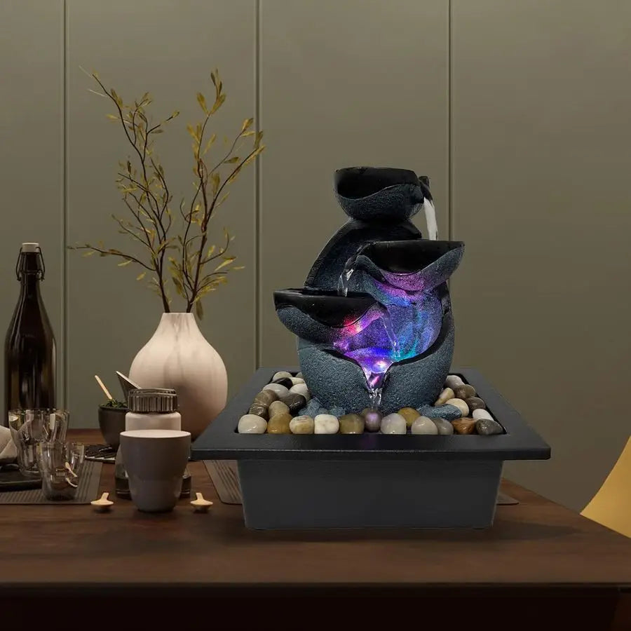 Tabletop Resin Zen Water Fountain With LED Light For Indoor Decor