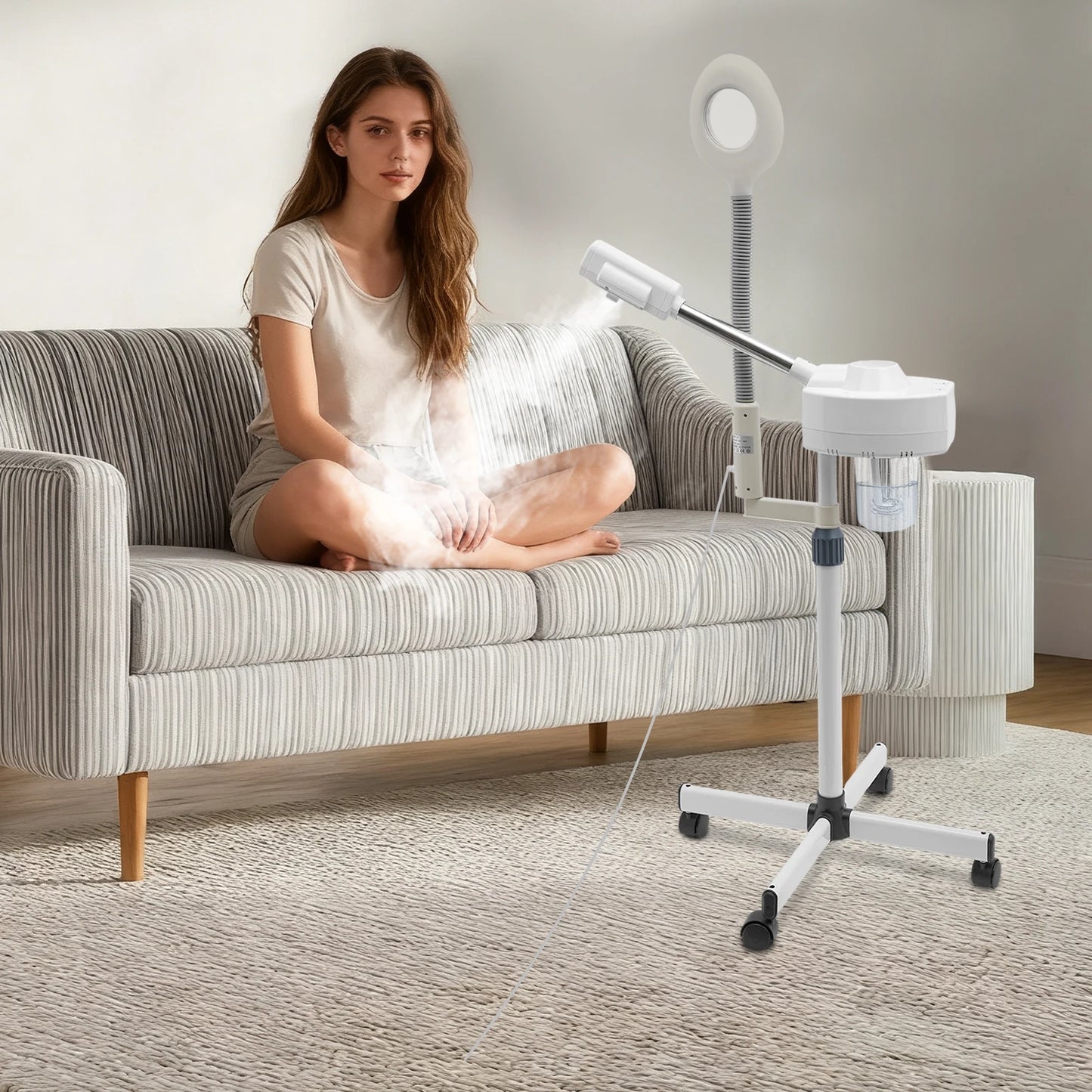 2 in 1 Professional Facial Steamer on Wheels -Ionic Facial Steamer Kit 110V for Facial Deep Cleaning and Moisturize, SPA & Home