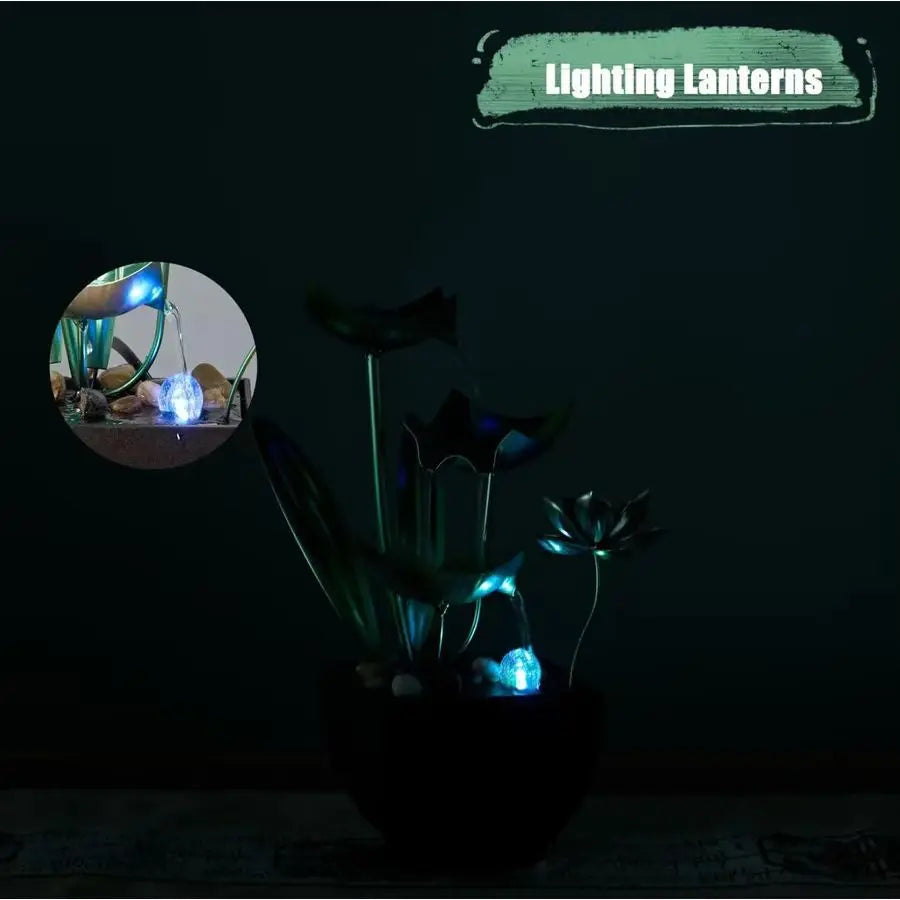 Three Tier Tabletop Water Fountain Lotus Decor