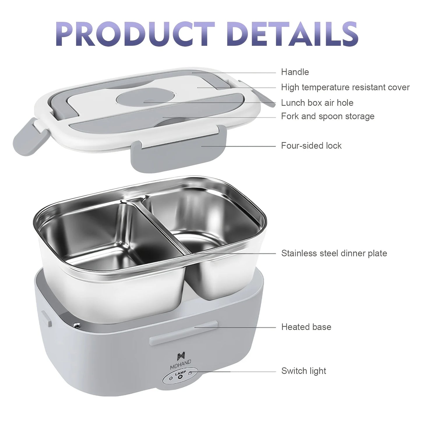 MDHAND 3In1 Electric Lunch Box Heater