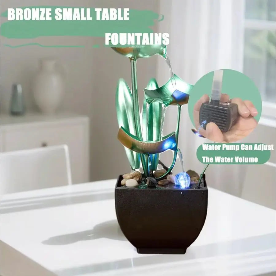 Three Tier Tabletop Water Fountain Lotus Decor